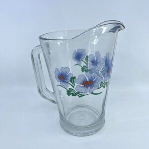 vintage crisa blue poppy glass pitcher with pour spout retro kitchenware